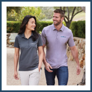 Couple wearing branded apparel to show logo presentation